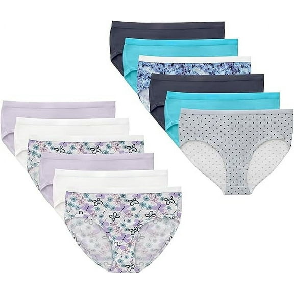 Hanes Brief Underwear, Stretch Cotton Panties for Girls, Assorted, 12-Pack, Size-6
