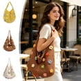 thumbnail image 2 of Woven Mesh Tote Bag, Crochet Shoulder Bag Knitted Handbag with Colorful Floral Embellishments for Beach Vacation Daily Use,Khaki, 2 of 7