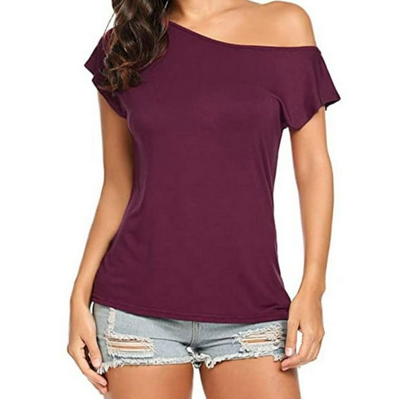 Mittory Women's Casual Off The Shoulder Tops Short Sleeve T Shirts Loose Summer Blouse Shirt