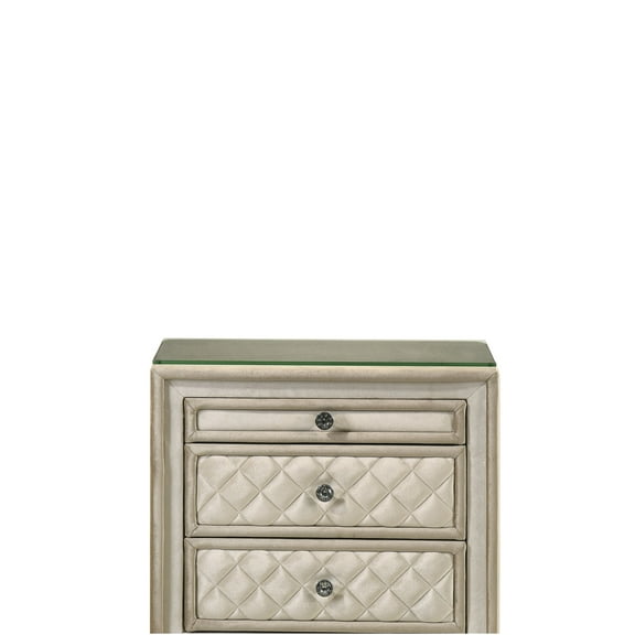 JERFIT Velvet Nightstand with 3 Drawers, Beige Tufted Fabric Bedside Table with Soft Lined Storage, Modern Bedroom Dresser