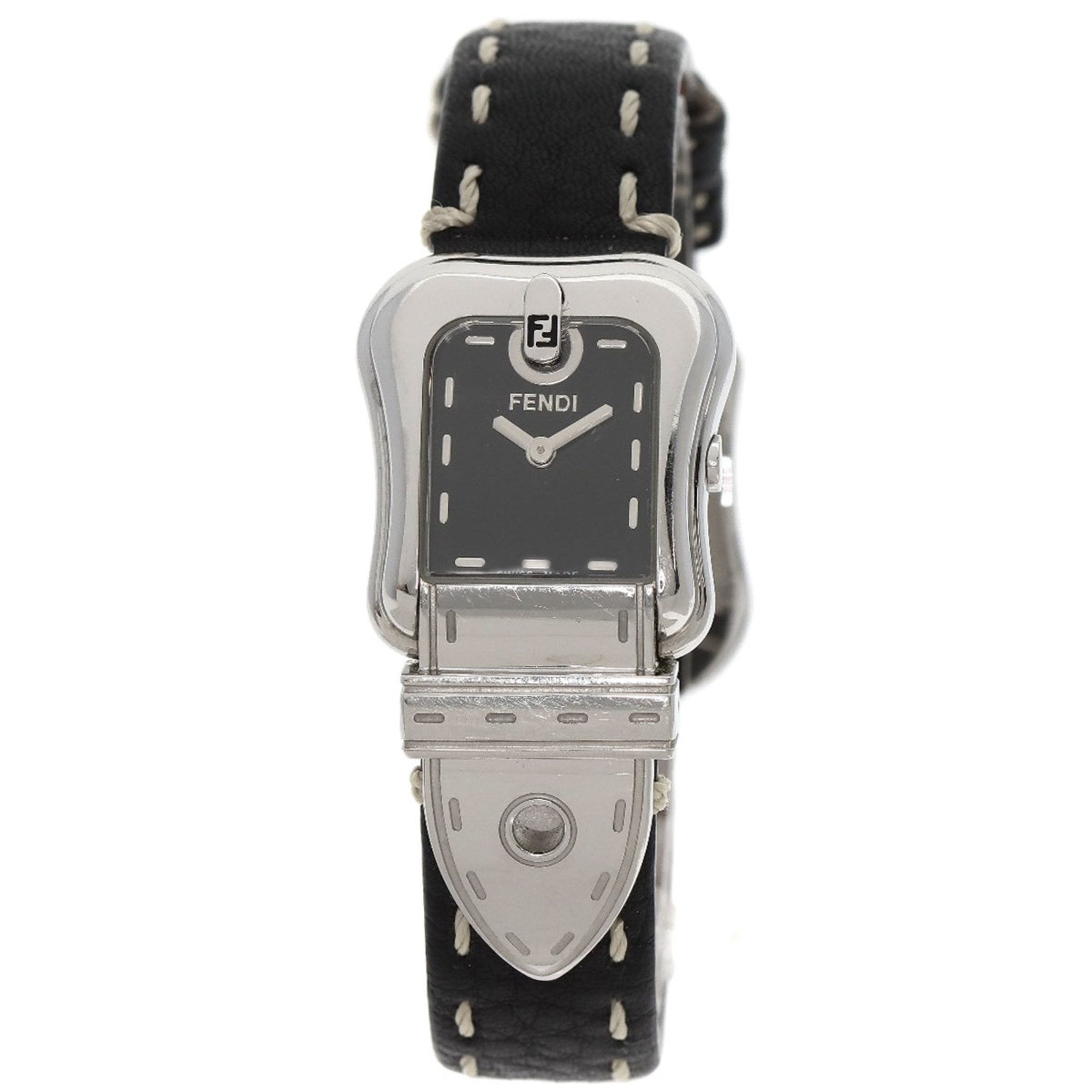 FENDI スクエア　ブラック レザーバンド 時計　5200L Fendi Square Face Leather Strap Watch | Neiman Marcus