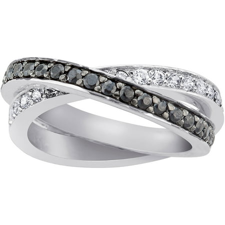 Black and White CZ Sterling Silver 2-Band Roll Ring