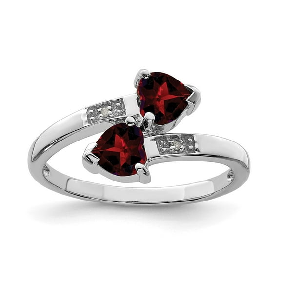 White Sterling Silver Ring Band Gemstone Garnet Heart Red Diamond