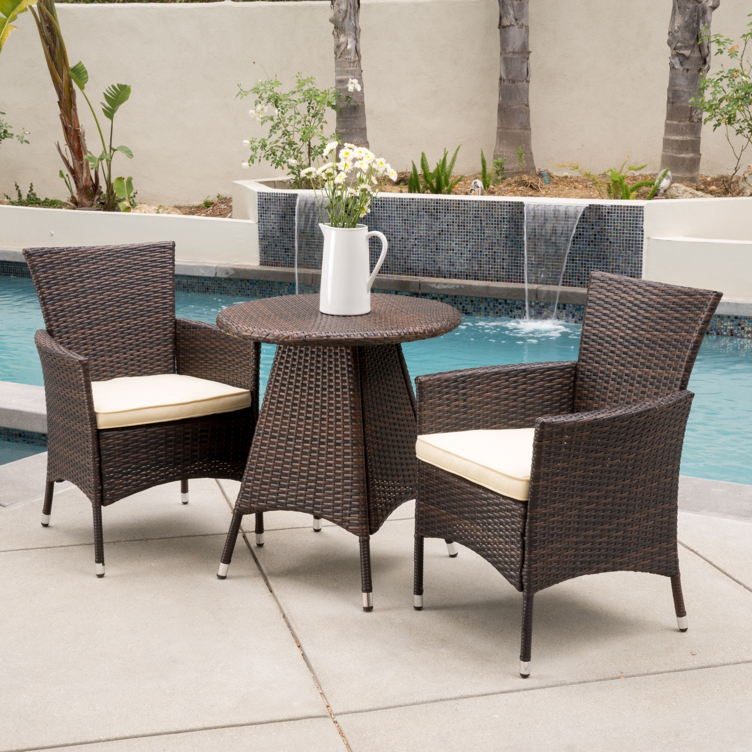 Norah Outdoor 3Piece Wicker Bistro Set, Multibrown