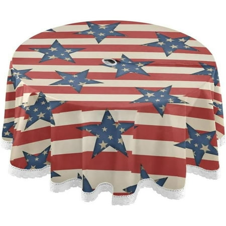 

Hyjoy 60 Striped American Flag Stars Outdoor Round Tablecloth Waterproof Stain-Resistant Non-Slip Circular Tablecloth with Umbrella Hole and Zipper for Tabletop Backyard Party BBQ Decor