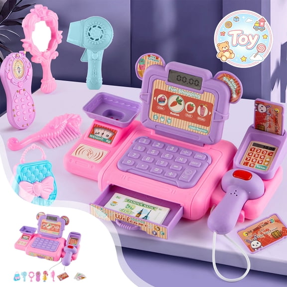 Grocery Store Cash Pretend Playset with Simulated doll Banknotes, Cashier Pretend Play Toys, Shopping Simulation Role Play Kit, Christmas Birthday Gifts, Toys for Toddler Baby Kids Girls, Age 3 