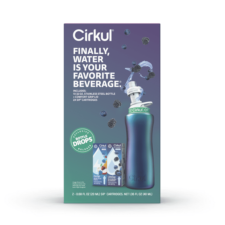 Cirkul 32oz Matte Black Stainless Steel Water Bottle Starter Kit with Black  Lid and 2 Flavor Cartridges (Blueberry Grape & Kiwi Berry) 