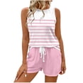 thumbnail image 2 of Mifsaly Womens Short Sets 2 Piece Outfits Summer Athletic Sets Women Striped Tank Tops And Drawstring Waist Shorts Pink,L, 2 of 7