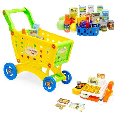 Best Choice Products 27-Piece Grocery Store Playset with Cash Register, Plastic Food and Play (Best Grocery Store Coupon App)