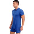 thumbnail image 3 of LiiYii Combinaison à Manches Courtes pour Hommes Pyjama une Pièce Extensible Gym Col à Revers Bleu Royal 3TG, 3 of 9