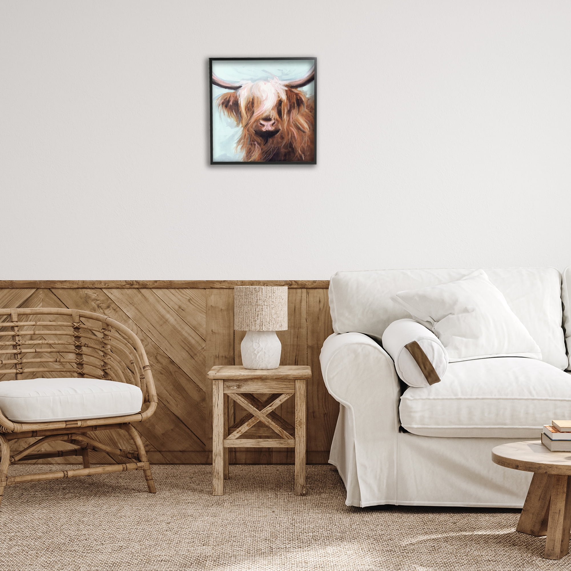 Stupell Industries Long Haired Cattle Portrait Animals & Insects Painting Black Framed Art Print Wall Art, 17 x 17