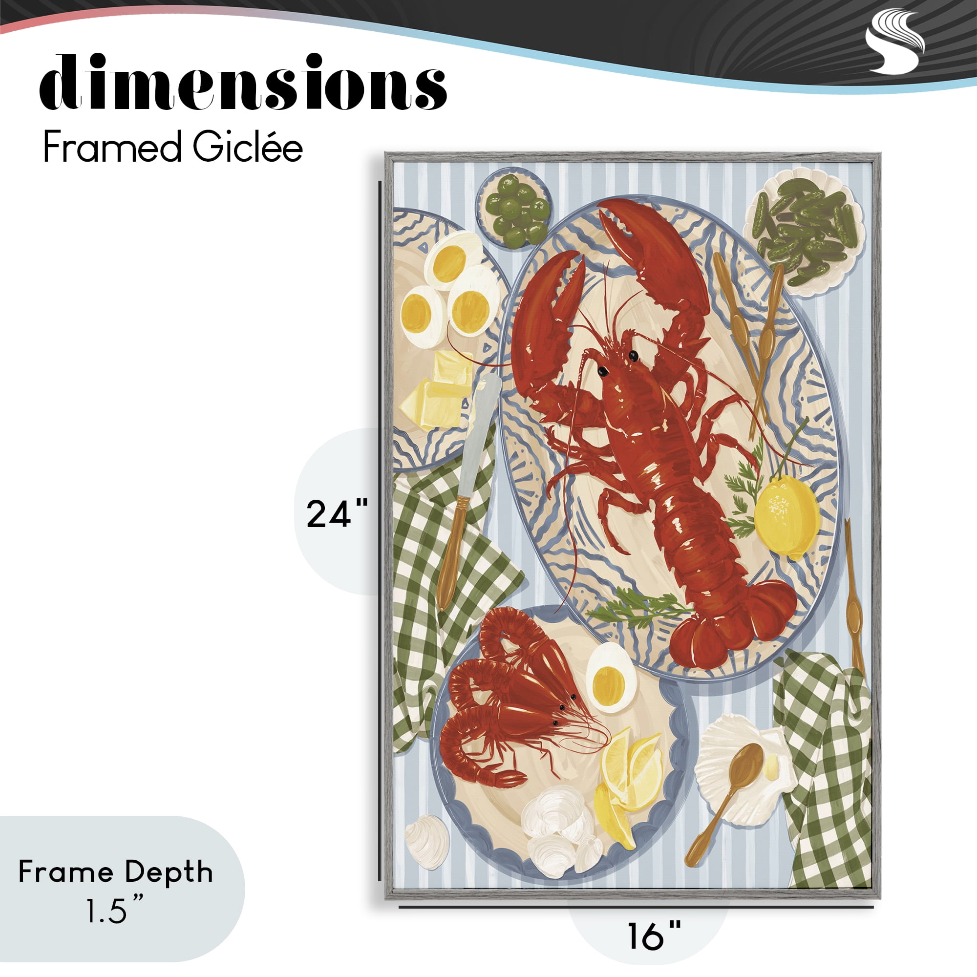 Stupell Industries Lobster For Lunch Platter Gray Framed Giclee Art, design by Vero Illustrates