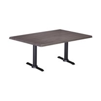 Two Indoor/Outdoor 30" Tall OD211EB Black Table Bases with a 22" Foot and a 30" x 48" Indoor/Outdoor Charcoal Top by the Holland Bar Stool Co.