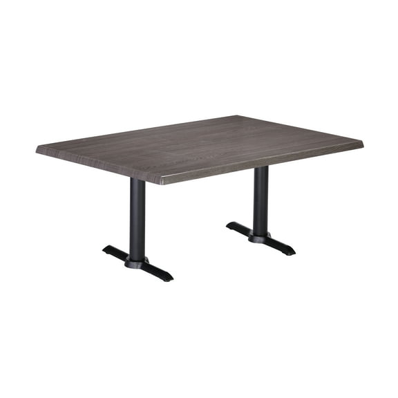 Two Indoor/Outdoor 30" Tall OD211EB Black Table Bases with a 22" Foot and a 30" x 48" Indoor/Outdoor Charcoal Top by the Holland Bar Stool Co.