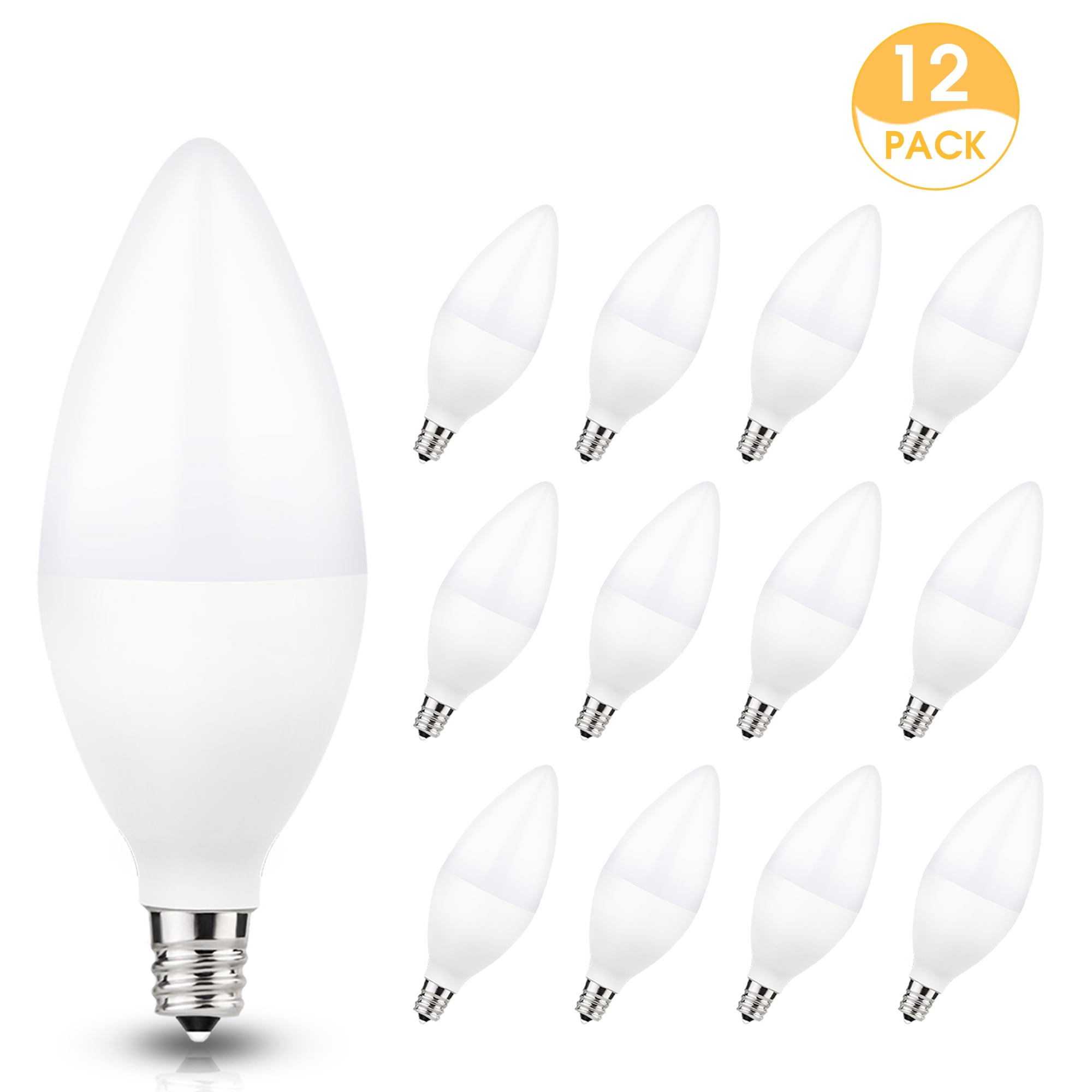 LOHANS LED Light Bulb, 6 Watts (60W Equivalent) Deco Lamp E12 Candelabra Base, 550LM, 3000K Warm White, for Chandelier Living Room, 12-Pack
