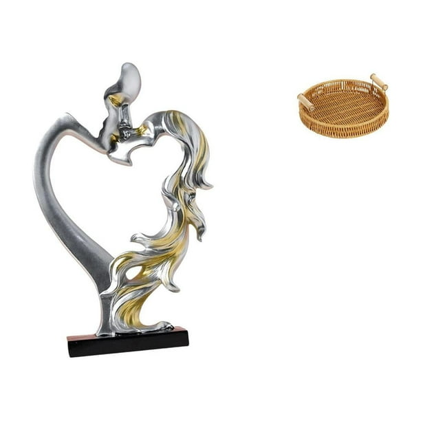 Estatua de pareja,Figura de pareja besándose,regalo de boda moderno,Cestas de almacenamiento,Cestas de almacenamiento de cocina tejidas con asas hechas a mano,Cestas de pan redondas Bandejas