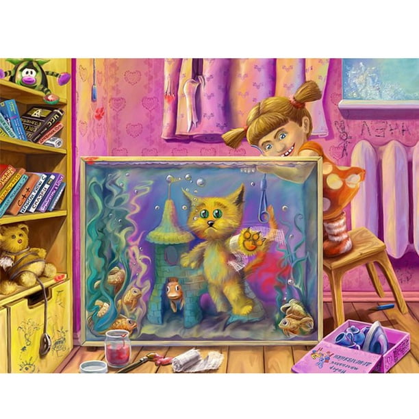 Pintura de diamante (DE5998) Kit de bricolaje Acuario Resina redonda completa Imagen de arte de diamantes de imitación 30x40cm Hugtrwg Para estrenar