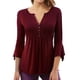 thumbnail image 1 of Blusa elegante con cuello en V y mangas 3/4 acampanadas para mujer, estilo túnica, poliéster, suave, agradable para la piel, transpirable, color rojo vino, talla XL, 1 of 12