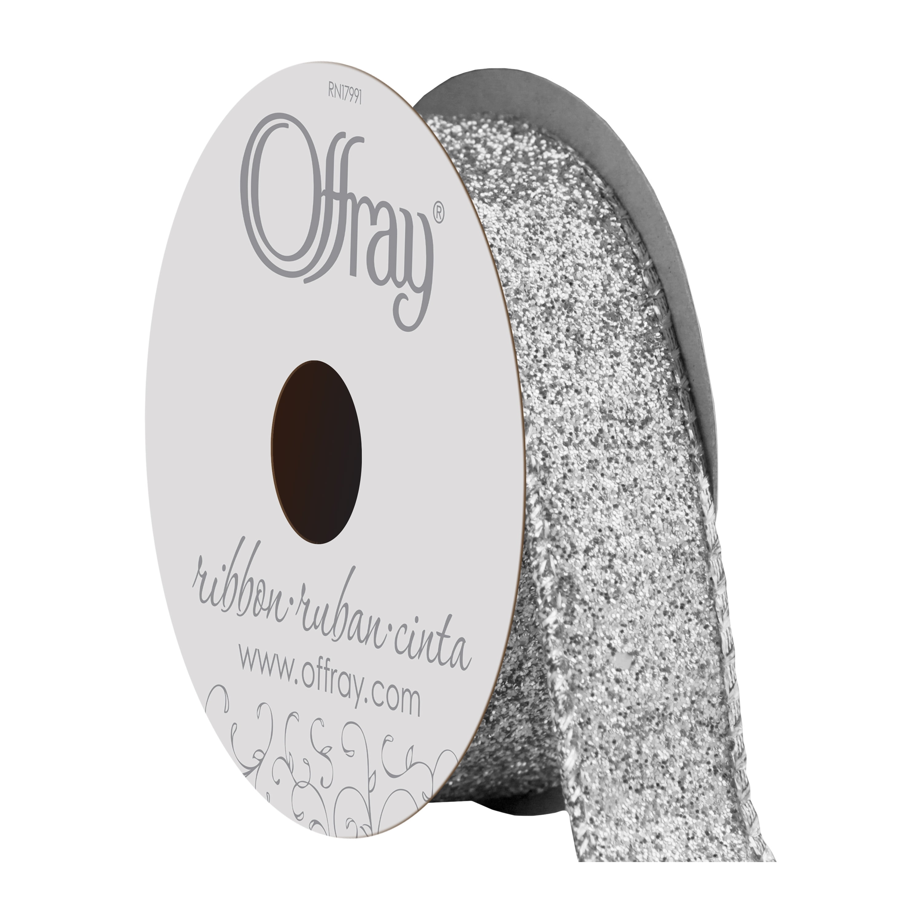 Offray Wired Swirl Heart Ribbon, Silver