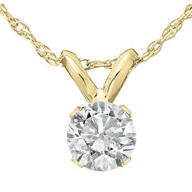 Collier Pendentif Solitaire Rond en Vrai Diamant de 1/3 Ct en Or Blanc Ou Jaune 14 K