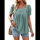 thumbnail image 2 of Camisetas de Punto Holgadas Informales de Corta con Pliegues y Cuello Cuadrado para Mujer, Blusas de Punto de Color Liso Judías XL, 2 of 10