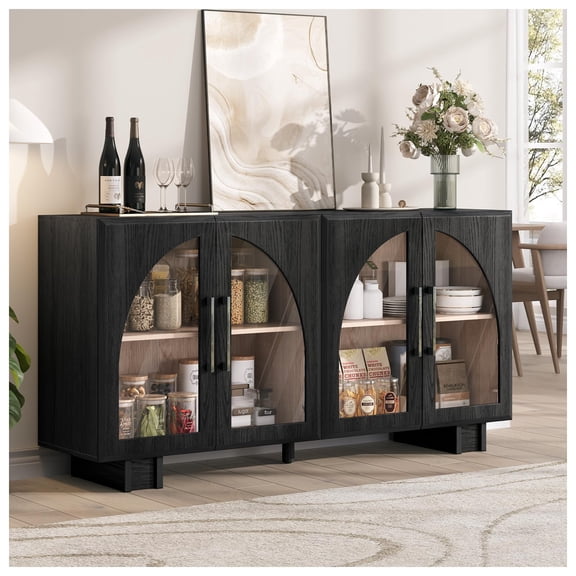 Tall Accent Cabinet Freestanding Wooden Storage Cabinet With Carved Doors Adjustable Shelves Farmhouse Console Cupboard For Living Room Bedroom Dining Room
