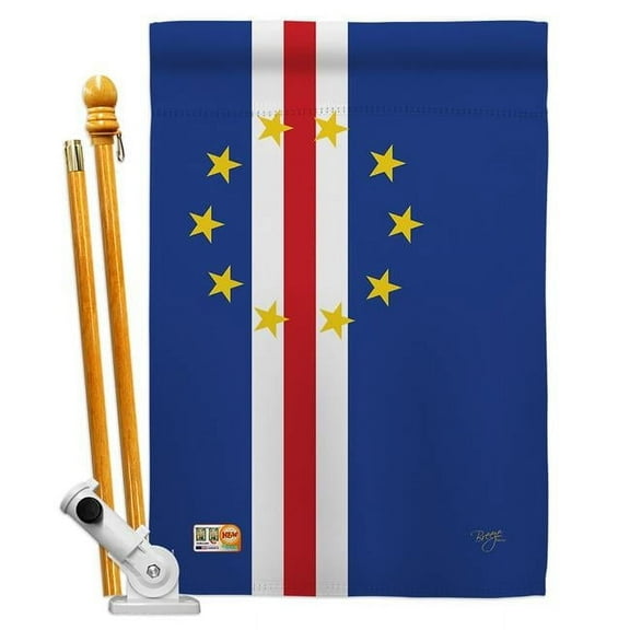 Breeze Decor BD-CY-HS-108368-IP-BO-D-US15-BD 28 x 40 in. Cape Verde Flags of the World Nationality Impressions Decorative Vertical Double Sided House Flag Set with Pole Bracket Hardware