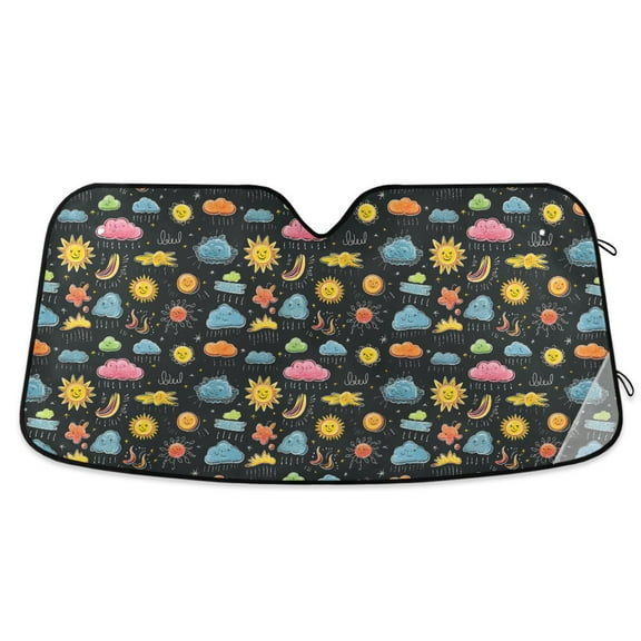 Sun and Raining Clouds Car Windshield Sun Shade Foldable Car Front Window Visor Heat and UV Protection 53x23.5