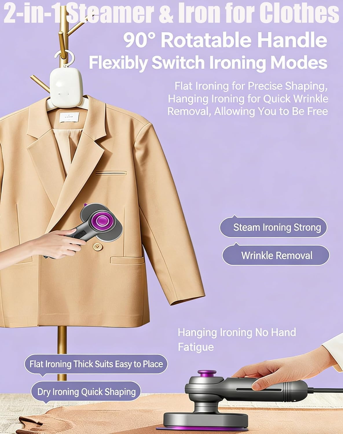 Mini Steam Iron for Clothes, Perfect Travel Companion for Wrinkle-Free Clothes, Adjustable Temperature Control, Dual Steam Quick Heat-Up, Garment Steamer with Dry Ironingfor Powerful Steam(Gray)