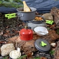 thumbnail image 3 of Outdoor cookware 10 Pcs 1-2 Person Outdoor Cookware Set Camping Cooking Pot Pan Bowl Set Camping Kit (Green Handle), 3 of 6