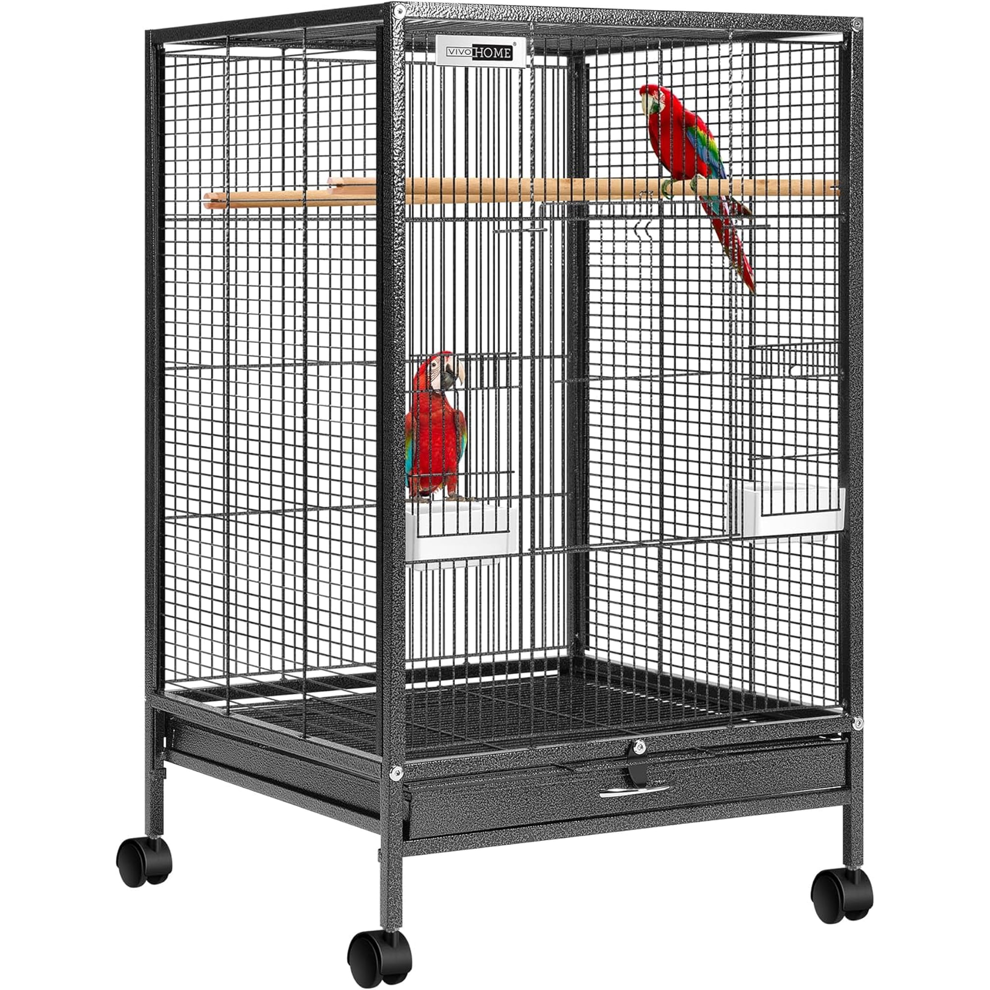 30 Inch Height Wrought Iron Bird Cage with Rolling Stand for Conures Lovebirds Cockatiels Finches, Black