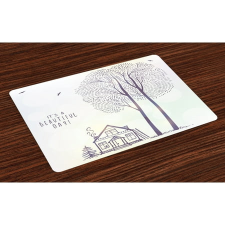 

Ambesonne Saying Place Mats Set of 4 Sketch Country House Standard Size Lavender and White