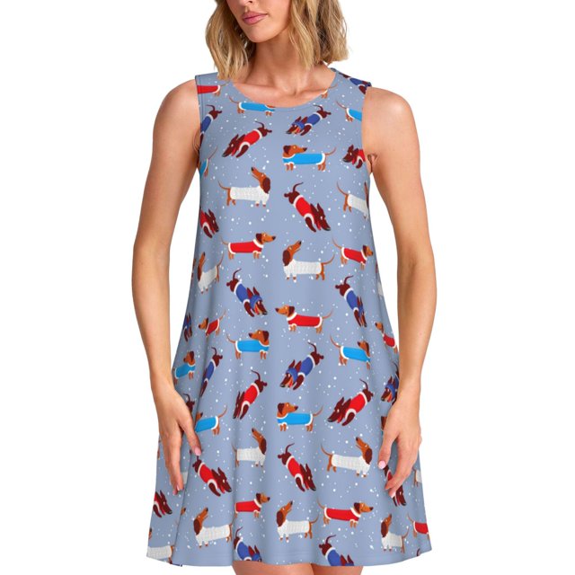Balery winter Dachshund Vestidos de verano para mujer con estampado: vestido holgado sin mangas, vestido playero informal y cómodo para días calurosos.
