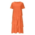 thumbnail image 5 of SMihono Tshirt Dress Women Summer Cotton Linen Patchwork Short Sleeve Crewneck Pleated Midi Dresses T Shirt Dresses for Women Orange S, 5 of 7