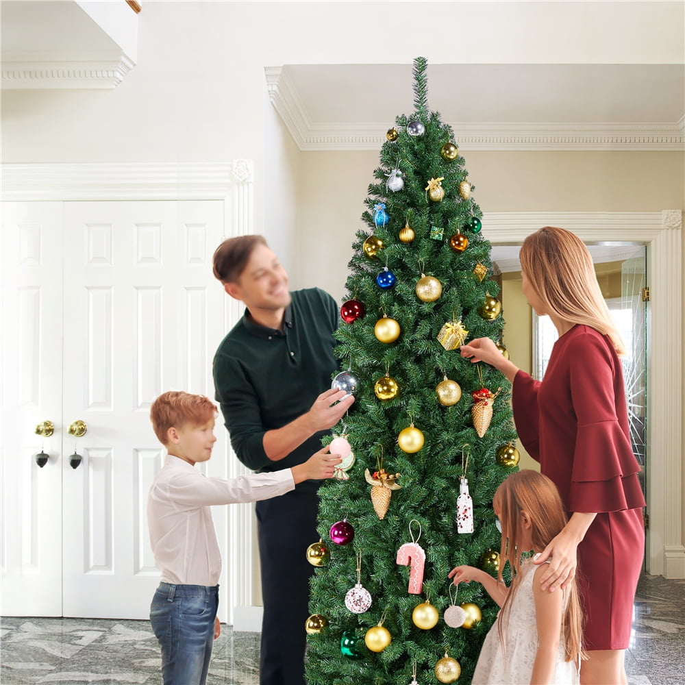 Alden Design 7.5 Ft Unlit Hinged Artificial Spruce Slim Christmas Tree, Green