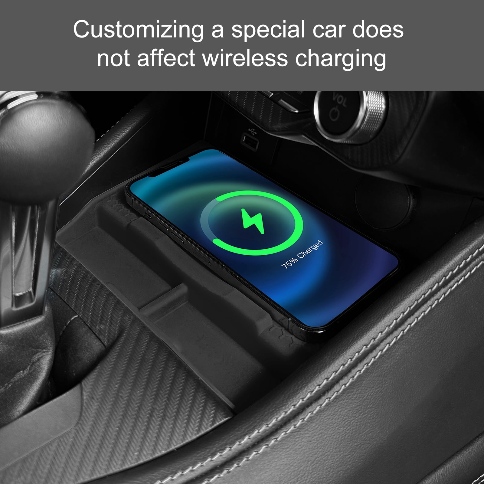 Center Console Wireless Charging Silicone Protective Mat for 2024-2025 Ford Mustang Car Interior Accessories, Black