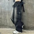 thumbnail image 4 of CAICJ98 Girl Cargo Pants Streetwear High Waist Floor Length Baggy Denim Pants Wide Leg Jeans Girls with Multi Pockets Black,11-12 Years, 4 of 5