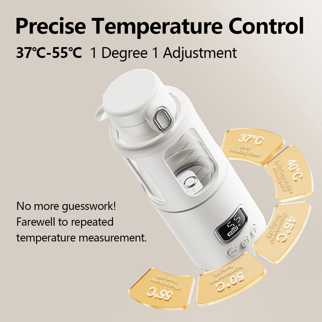 Temperature Control Milk Warmer,Portable Heating Cup with LCD Display 37°C-55°C Water Warmer for Instant breastmilk, Formula with 12 Ounces Big Capacity