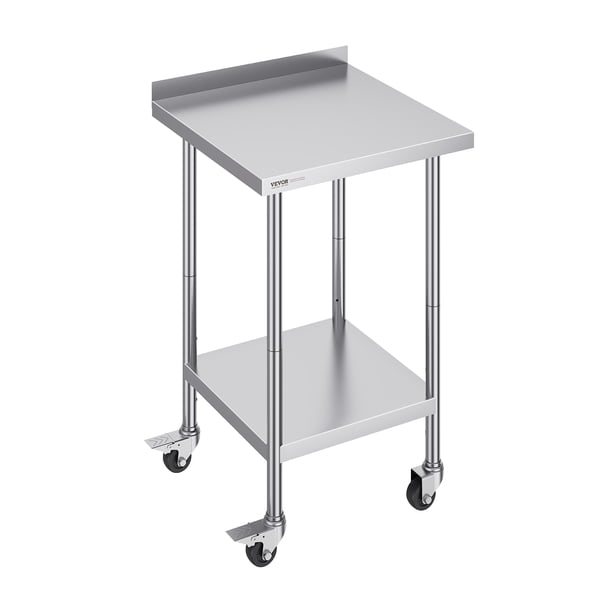 Mesa de trabajo de acero inoxidable VEVOR de 61 x 61 x 101 cm, mesa de preparación de alimentos comercial con ruedas, mesa de preparación resistente, mesa de trabajo de metal con altura ajustable