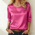 thumbnail image 2 of mgoYE Women Silk Satin Tops Short Sleeve Blouse Crew Neck Shirts Business Casual Outfits(Hot Pink,S), 2 of 9