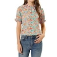 thumbnail image 6 of Allegra K Women's Floral Ruffled Short Sleeve Ruffle Neck Casual Blouses, 6 of 7