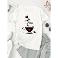 thumbnail image 2 of Creative English Heart Coffee Pattern Printed Women'S Fashionable Round Neck Short Sleeve, Simple Casual Sports T-Shirt, Comfortable Summer Top for Women During Holidays., 2 of 6