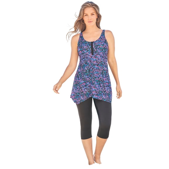 Swim 365 Women's Plus Size Longer-Length Handkerchief Hem Tankini Top