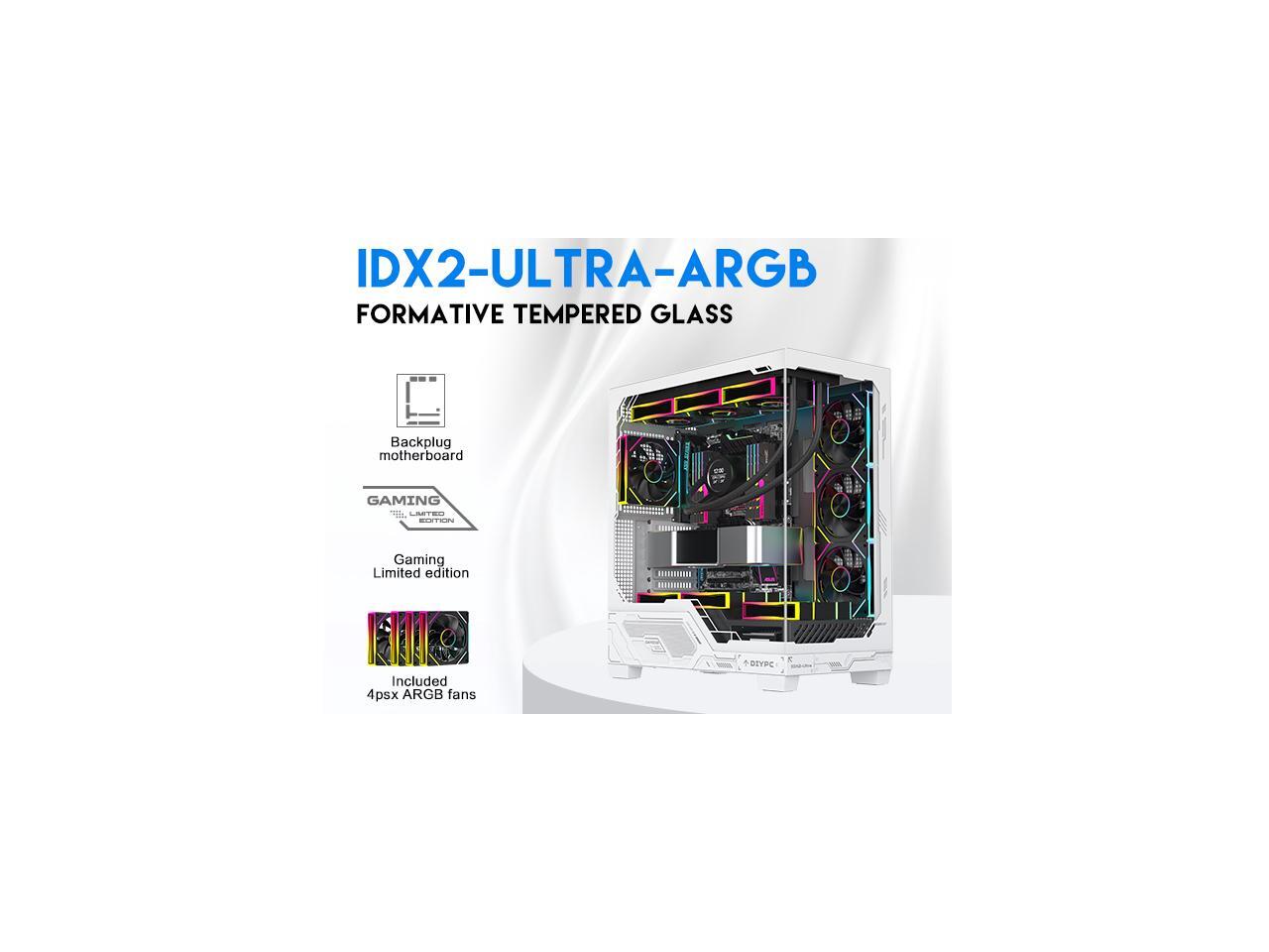 DIYPC IDX2-Ultra-ARGB Black Dual USB3.0/ 1 x Type C Tempered Glass ATX Gaming Computer Case w/ Dual Tempered Glass Panel and 3 x ARGB PWM Fans (Pre-Installed)