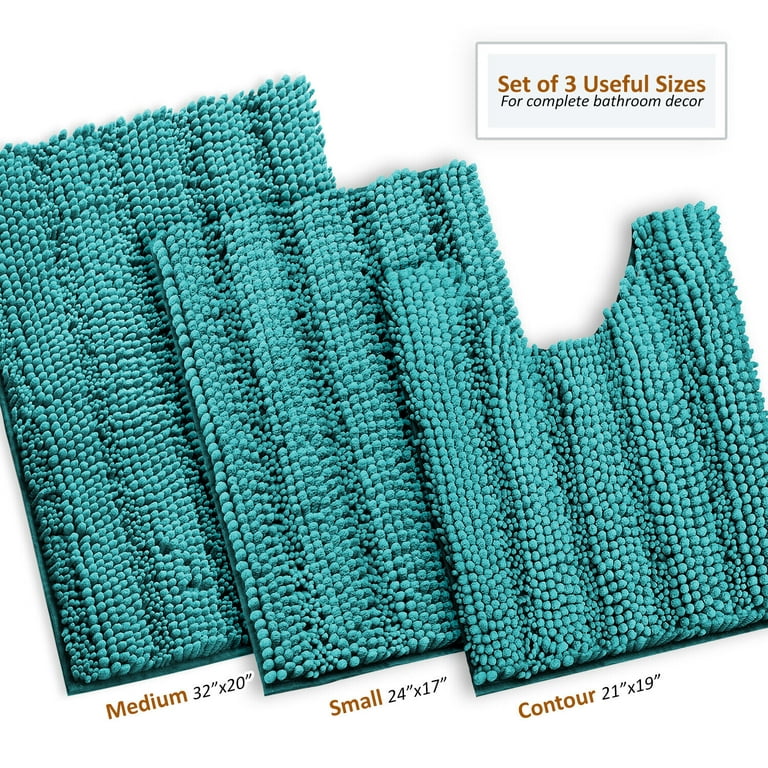Chenille 3 PC Bath Mat Set Extra Soft and Absorbent Small Medium and  Contour Rug