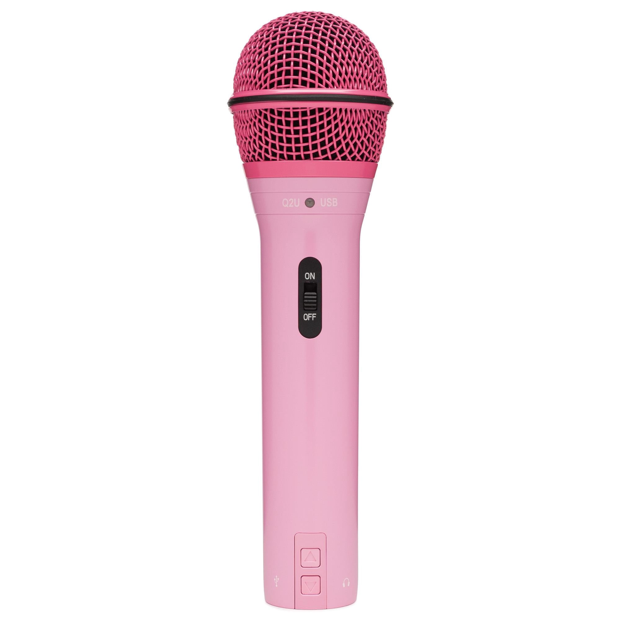 Samson Q2U USB and XLR Handheld Dynamic Microphone with Cardioid Polar Pattern (Pink) Bundle with Shock Mount and Desktop Boom Arm Microphone Stand (3 Items)