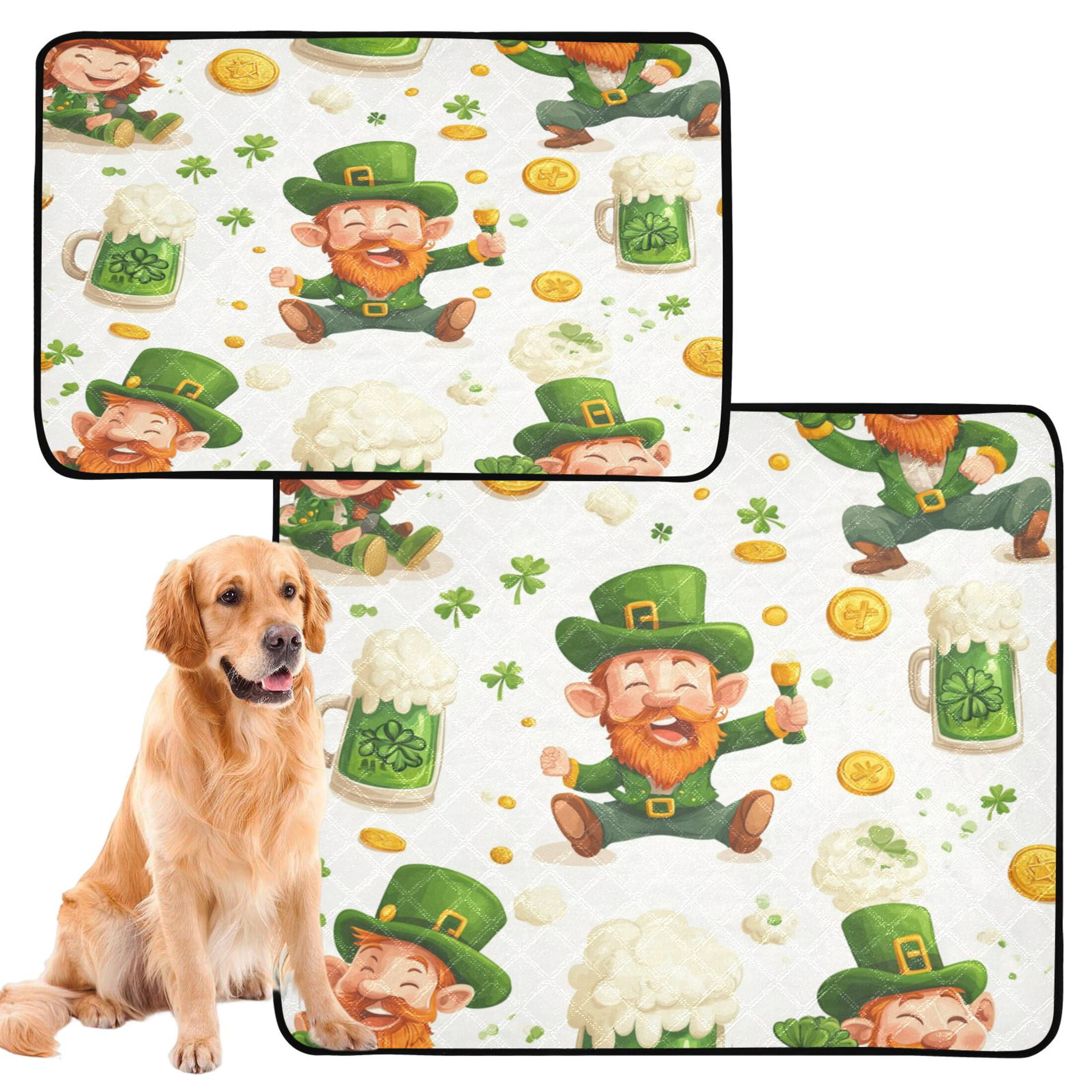 Qxltty St Patricks Pattern with Leprechauns and Green Beer Mugs Cat litter Pads Pet Set of 3 Diaper Mats Center Anti-leakage Layer Absorbent Soft and Comfortable