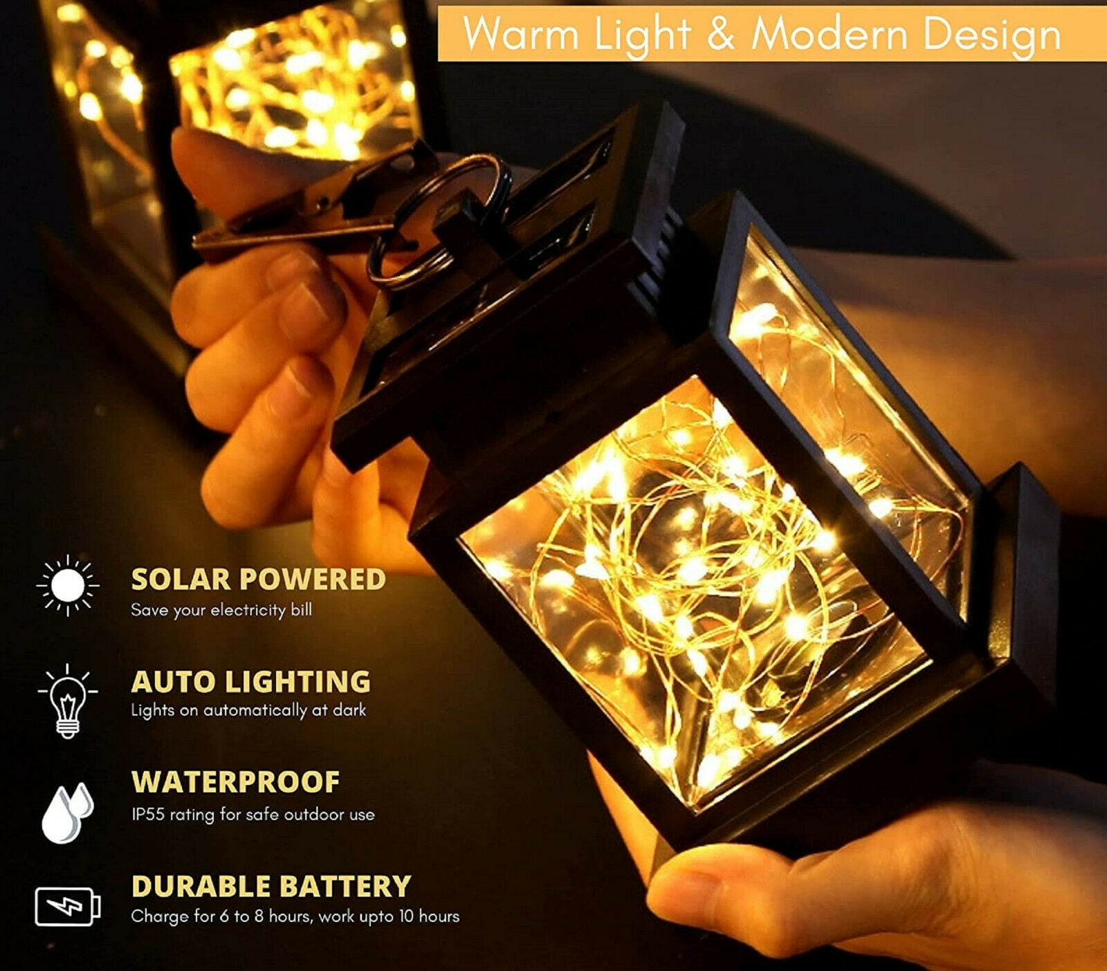 [2 Pieces] EpicGadget Solar Lights Outdoor Hanging Solar Lantern, Solar Powered Warm White LED Garden Decorative Lights for Table Patio Landscape Yard Decorations, Dusk to Dawn Auto Sensor On Off