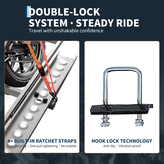 EDTara Universal Aluminum Motorcycle Hitch Rack, 500 Lbs Heavy-Duty Carrier With Extended Platform and Built-In Tie-Downs