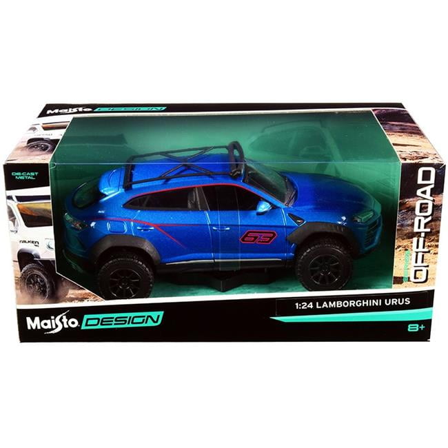 Maisto 32533bl Series 1 24 Diecast Model Car for Lamborghini Urus No. 63 with Roof Rack Blue Metallic Off Road